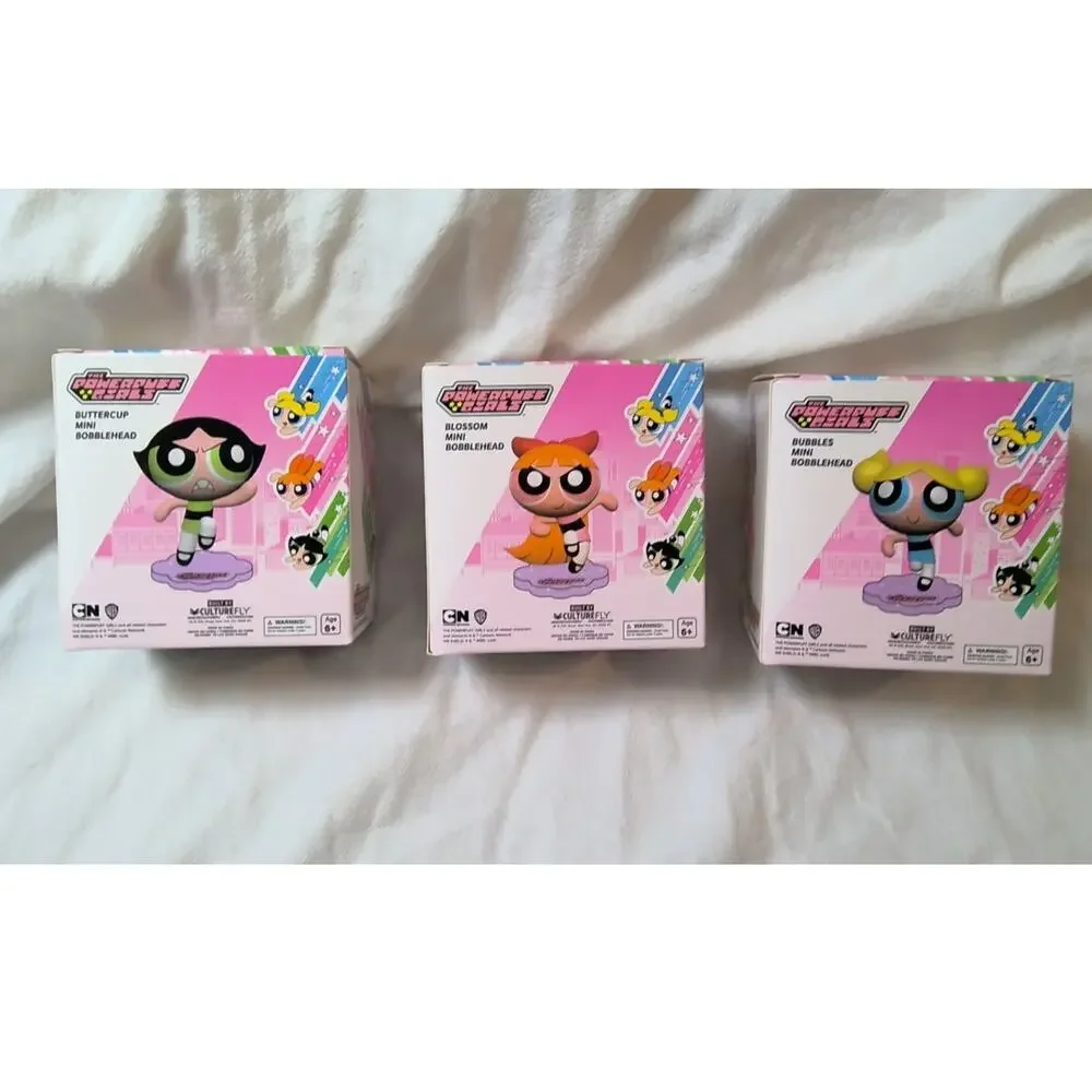 Lot of 3 NIB Powerpuff Girls Mini Bobblehead Figures Blossom, Bubbles, Buttercup